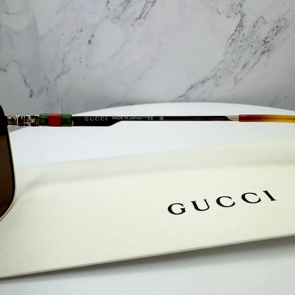 New GUCCI Sunglasses Gold Metal Aviator Square Red Green Web Logo 60mm - Picture 9 of 16